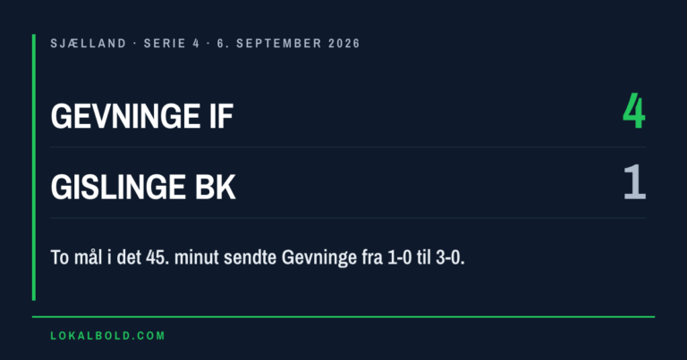 To mål i det 45. minut gav Gevninge IF 3-0 mod Gislinge BK